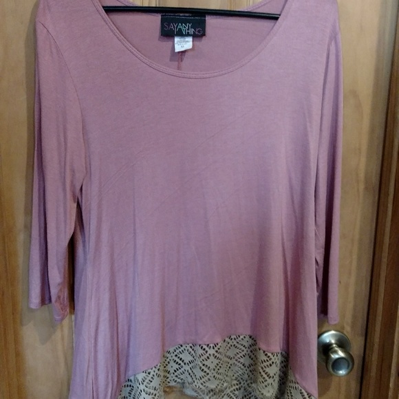 Dusty Rose with Tan Lace Trim 3/4 Sleeved Shirt - Picture 1 of 1